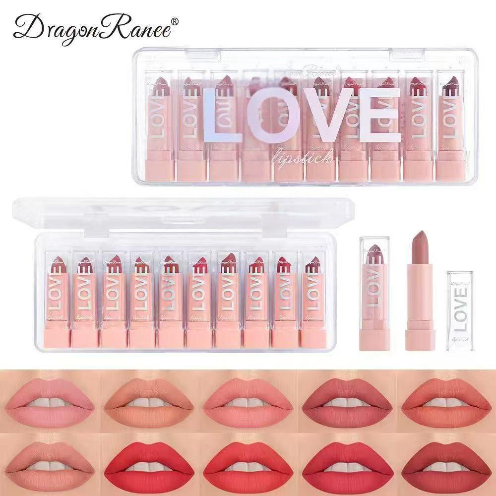 Dragon Ranee Love Lipsticks Matte Misty Velvet 10 Shades in Set